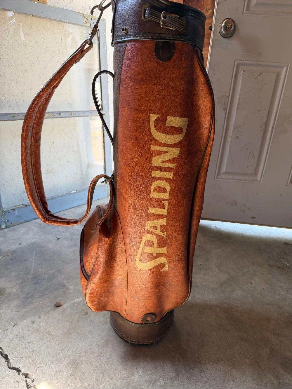 Spalding Men's Brown Leather-Style Golf Carry Bag